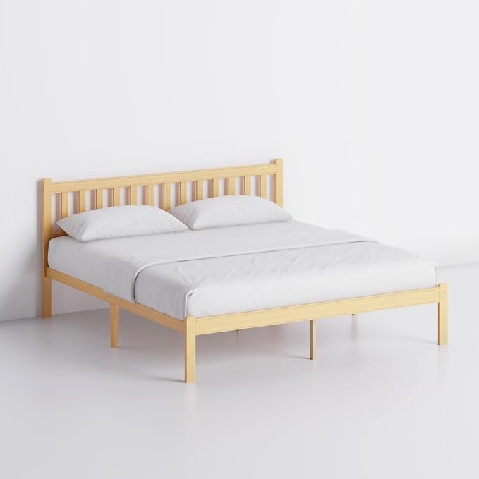 Askeld Wood King Bed Frame with Headboard, 12 Inch High Solid Bamboo Platform Bed No Box Spring Needed, Mid-Century Heavy Duty Bedframe, Easy Assembly, Noise Free