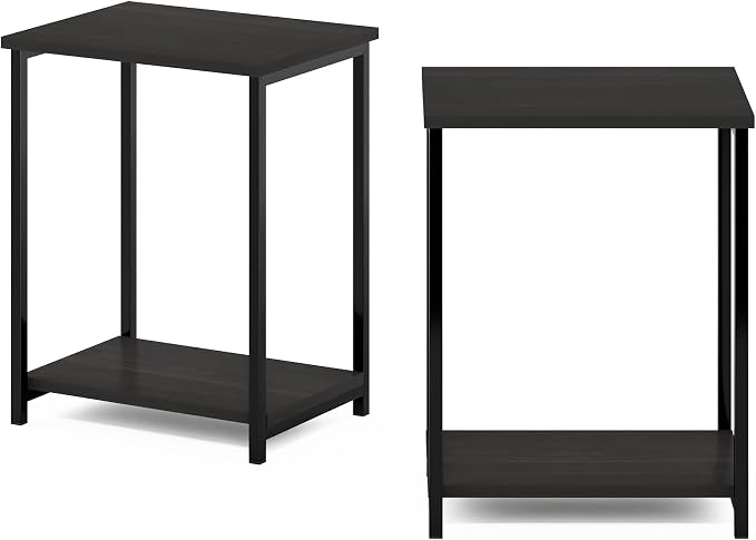 Furinno SIMPLISTIC Side Table Set of 2, 2-Tier Modern Metal Frame End Table with Open Shelf, Night Stand, Bedside Table, Easy Assembly, for Living Room, Bedroom, Espresso