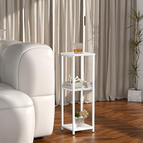 10" Wide Square Drink Table with Adjustable Feet - 3-Tier Small Side Table for Apartments, Balcony & Office | Space-Saving, Lightweight & Multi-Functional (Plants, Books, Drinks, White)