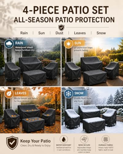 Patio Furniture Covers, 4-Piece Outdoor Set, Waterproof 600D Heavy Duty