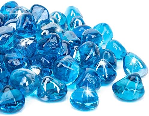 Mr. Fireglass 10 Pounds Blended Fire Glass Diamonds for Fireplace Fire Pit & Lanscaping - 1 inch High Luster Caribbean Blue Fire Rocks (Pack of 2)
