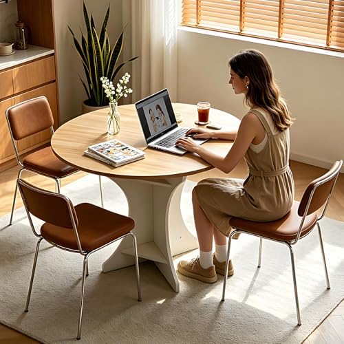 Lightdot 40" Round Dining Table Modern Circle Farmhouse Kitchen Table for 4 People Small Space Dining Room Table with Walnut Wood Top & Pedestal Base for Dining Room/Kitchen/Living Room