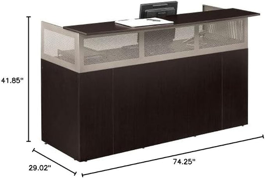 NBF Reception Desk Front Counter Workstation for Office Lobby Reception Area, 75" W x 29" D, Tan, At Work Collection