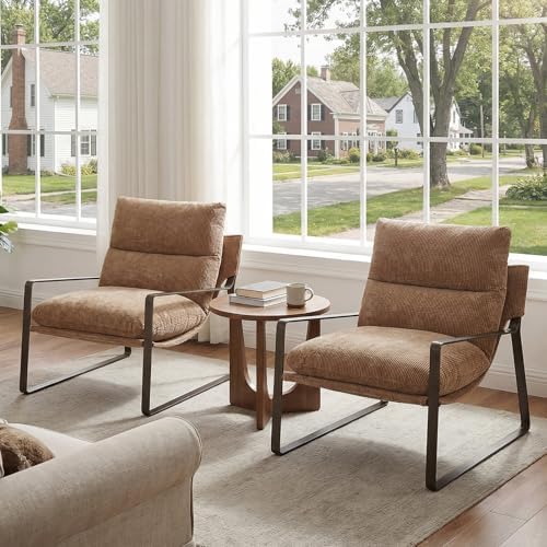 LukeAlon Set of 2 Modern Chenille Accent Armchair, Khaki