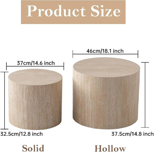 Round Nesting Coffee Table Set of 2 Modern Small Round Coffee Table Travertine Side Table Small End Table Circular Coffee Tables Circle Nested Coffee Tables for Living Room (Travertine)