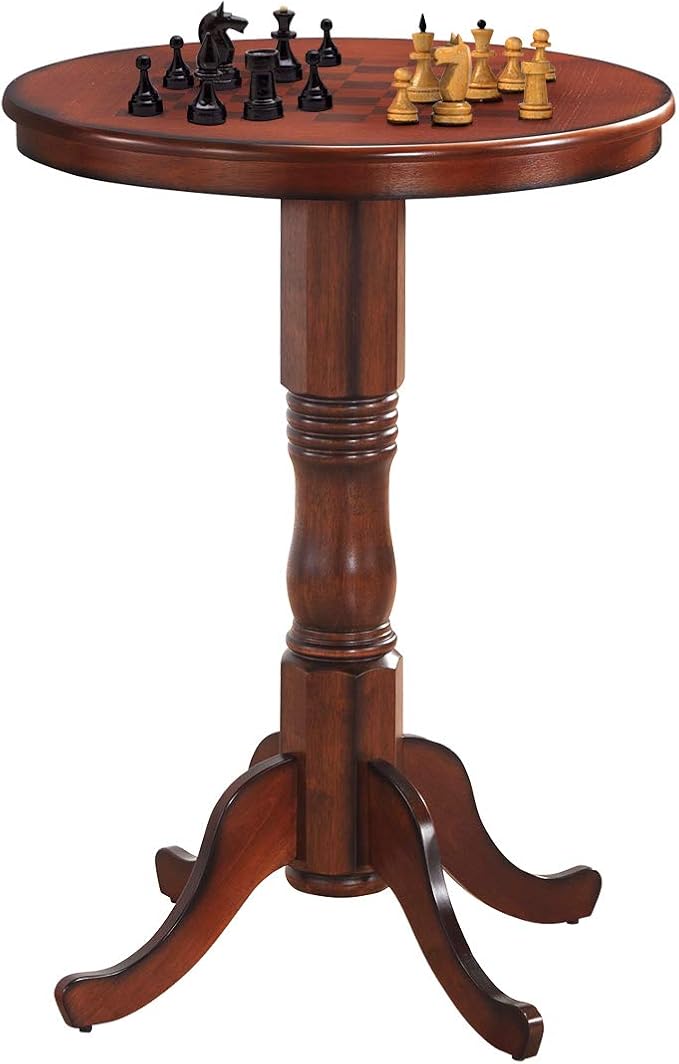 Giantex Round Dining Table, 30" D X 41.5" H, Wooden Pub Pedestal Side Table W/Chessboard, Adjustable Foot Pads, Multi-Purpose Dinner Table for Small Space, Kitchen, Dining Room, Restaurant, Walnut