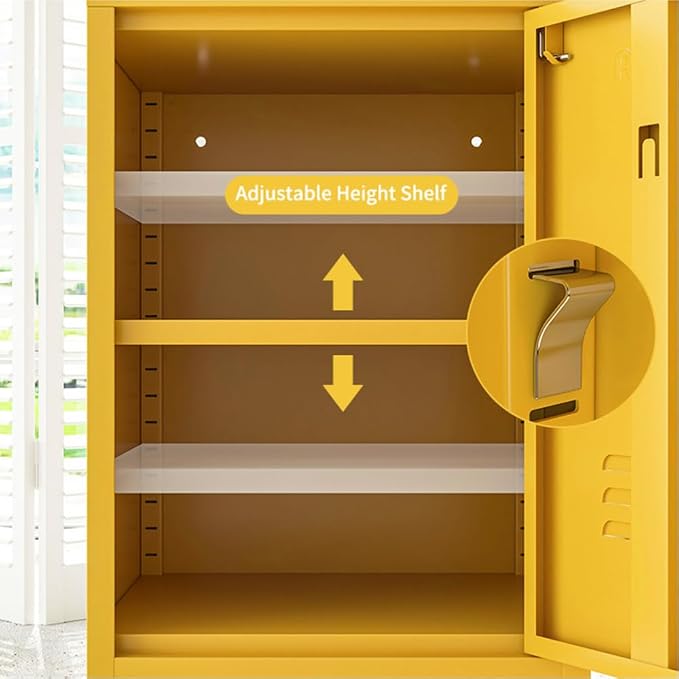 Single Door Lockable Metal End Table & Children's Bedside Table, 2-Tier Storage Cabinet with Adjustable Shelf, Easy Assembly Side Table for Living Room Bedroom Home Office Yellow