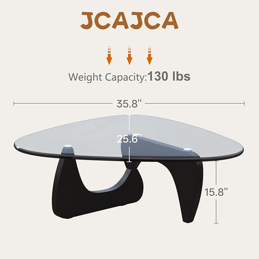 Coffee Table for Living Room Mid Century Modern Center Small Table with Glass Top and Wood, Black Transparent(36 Inch)