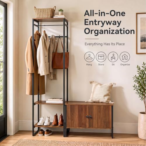 43.4’’W Hall Tree with Storage,Mudroom Bench with Storage and Hooks