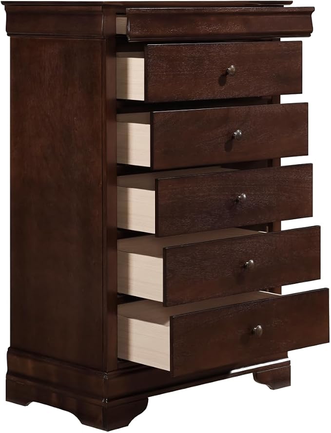 MASARA 4-Piece Louis Philippe Style Sleigh Queen Bedroom Set in Dark Cherry Finish