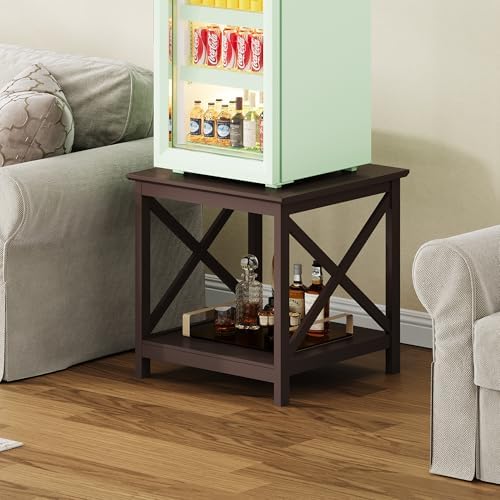 ChooChoo End Tables Set of 2, 24 Inch End Table with 2-Tier Storage Shelf