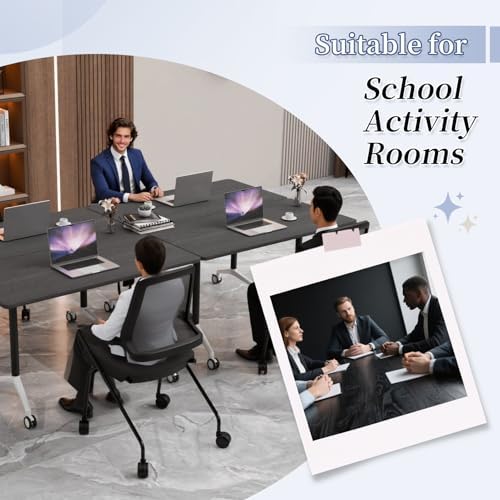 Conference Table, Folding Conference Room Tables on Wheels, Modern Meeting Seminar Table Computer Desk, Boardroom Desk for Office Meeting Conference Room,White,8 Pack 63inch
