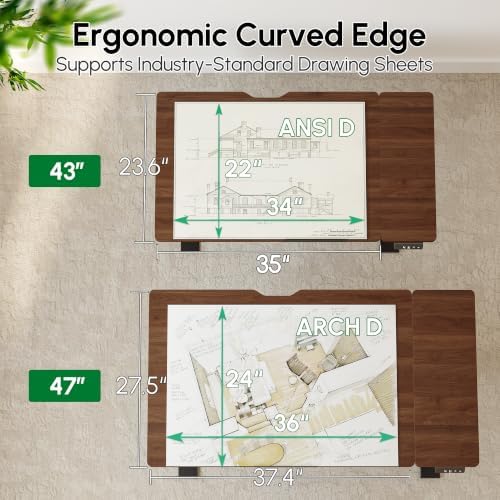 TIQLAB Electric Drafting Table 60° Tilt Drawing Desk With Storage, 43*23.6"