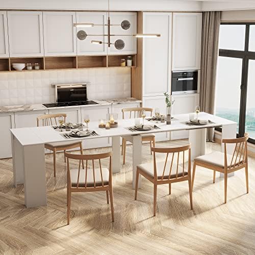 Extendable Console Table with Extension Leaves, White Dining Room Table, 20''-118'' Expandable Dining Table for Living Room, Space Saving Extendable Dining Room Table for 2-12 Person