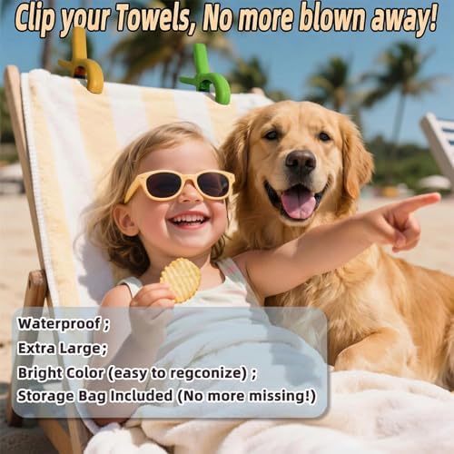 Large Beach Towel Clips for Beach Chairs, 6 Pcs Heavy Duty Towel Holder for Cruise Essentials, Clothes Pins to Beach Must Haves, Vacation Accessories for Lounge & Pool Chair Clips, Fort Clips