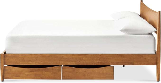 mopio Retrovie Mid-Century Modern King Bed Frame – Solid Wood Legs, LVL Slat System, No Box Spring Needed, Supports 661 lbs, Easy Assembly (Walnut, 4 Drawers)