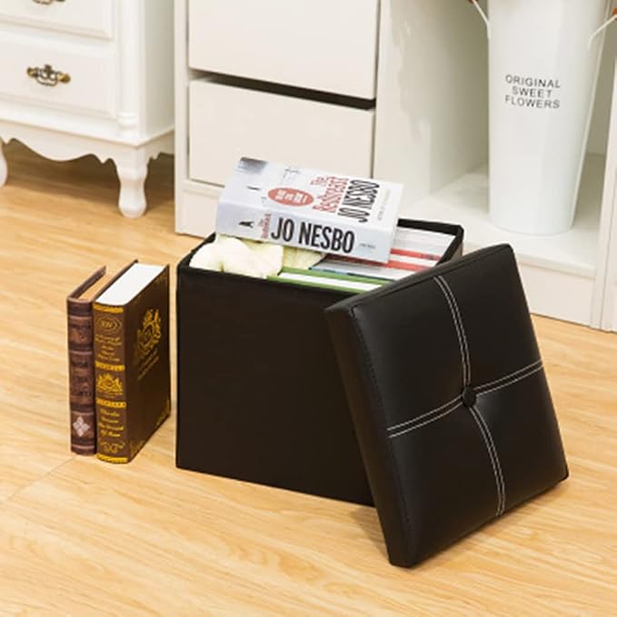 Zerodeko Boy Girl Folding Storage Cube Organizer Box for Toys Clothes and Books Lightweight Linen Basket Black for Home Travel Picnics and Camping