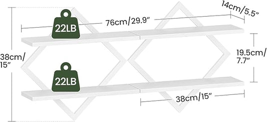 CHOEZON Floating Shelves, Set of 2 Wall Shelves, 2-Tier Hanging Shelves, Wall Shelf Set of 2, for Living Room, Bedroom, Kitchen, Office, Study, White TBJ01P2WB