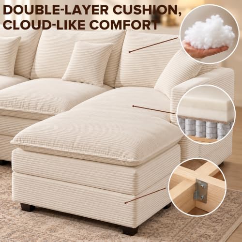 140“ Oversized Modular Sectional Sofa, U Shaped Cloud Couches with Ottomans