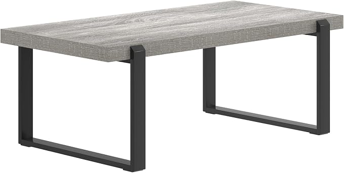 FOLUBAN Modern Coffee Table, Rustic Wood and Metal Center Table, Rectangle Cocktail Tea Table for Living Room, Light Grey, 47 Inch