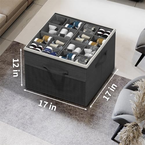 Shoe Organizer for Closet,2 Pack Foldable Shoe Storage Organizer Box Bin with Adjustable Dividers and Clear Cover, Fits up to 16-32 Pairs