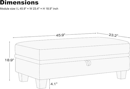 Belffin 45.9" Storage Ottoman Bench Oversized Ottoman for Footrest Upholstered Entryway Bench with Seating for Bedroom, Living Room. Light Grey