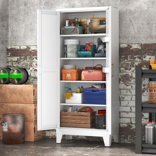 Kitchen Pantry Cabinet, 65.5" Tall Large Metal Storage Cabinets Organizer with 2 Doors & 4 Adjustable Shelves, Wide Cupboard for Dining Living Room Bathroom