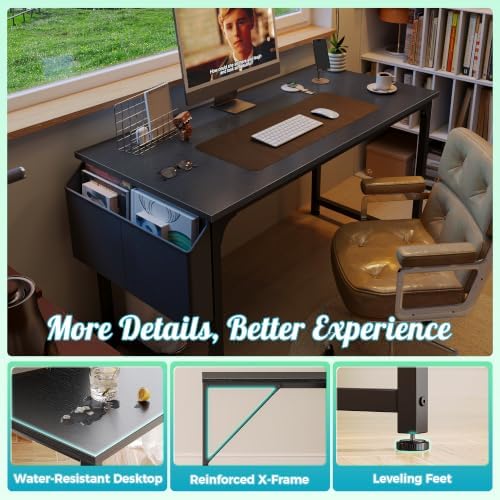 PRAISUN 47'' Computer Desk with Fabric Storage Bag & 2 Hooks