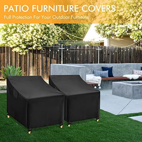 WLEAFJ Outdoor Chair Covers Waterproof, Black Lawn Patio Furniture Covers, Heavy Duty Patio Lounge Deep Seat Cover, 2 Pack - 26" W x 25" D x 34" H