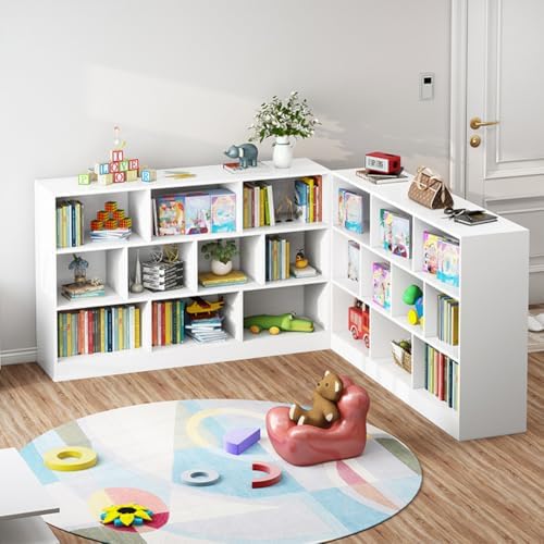 IOTXY Open Shelf Low Bookcase - Wooden 3-Tier Cube Bookshelf, Warm White