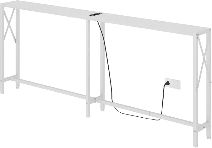 Gewudraw 70 in Skinny Sofa Table Behind Couch, Console Table with Oulets & USB Ports for Hallway, Entryway,Living Room, Bedroom, White | Industrial Style, Long Skinny Design, Hallway & Living Room, Built-In Power Outlets, 172cm Length