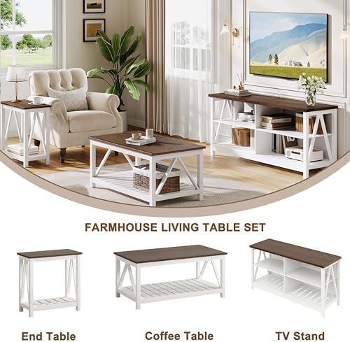 ChooChoo 47" Farmhouse TV Stand with 4 Open Shelves for Living Room