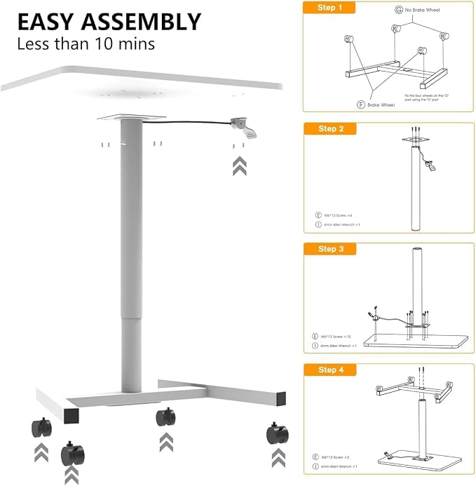 28-Inch Mobile Standing Desk, Computer Workstations with Cup Holder, Portable Standing Desk with Lockable Wheels, Rolling Table for Home Office Classroom Hospital (White)