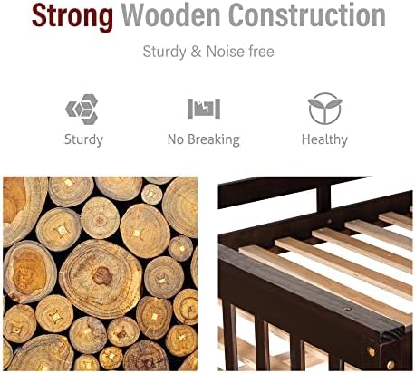 Merax Wood Loft Bed, Loft Bed with Storage Shelves and Under-Bed Desk Solid Wood Bed,Full Size, Espresso Color