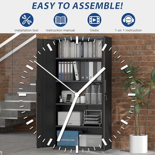 72''H Garage Storage Cabinet with Lock, 18'' Deep Metal Storage Cabinets with Doors and 4 Adjustable Shelves, Steel Locking Cabinet, Tool Cabinet for Laundry Room, Garage, Home Office, Black