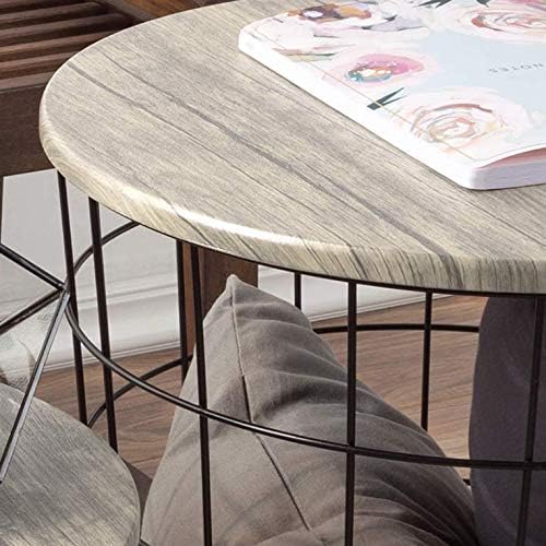 End Tables Set of 2 - Nesting Tables with Removable Wood Tops and Metal Basket Bases for Blanket Storage - Round Side Furniture for Living Room, Bedroom, or Home Office by Lavish Home (Gray/Black)