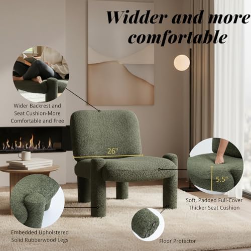 HNY Modern Accent Living Room Chairs Set of 2, Green Boucle Reading Chair