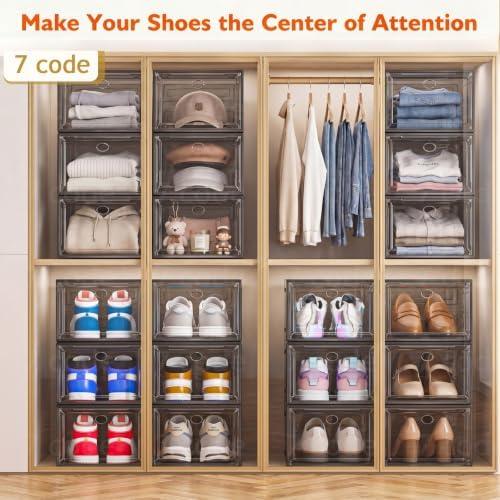 Sturdy Clear Shoe Organizer with Magnetic Door, Stackable Shoe Storage Box