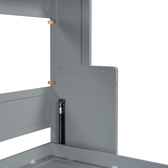 Virubi Full Horizontal Murphy Bed with Desk,Solid Wood Folding Hideaway Murphy Wall Bed for Adult,Guest Room (Grey,Full)