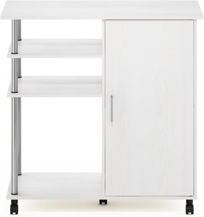 Furinno Helena Rolling Cart, 4-Tier Rolling Utility Cart with Closed Cabinet, Storage Cart, for Office, Living Room, Kitchen, Storage and Organizers, White Wood