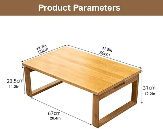 Portable Rectangle Foldable Coffee Table Japanese Tea Table, Bamboo Low Table for Sitting on The Floor, Dining Table, Tatami Table for Living Room Bedroom Meditation (Size:31.5*19.7*12.2in)