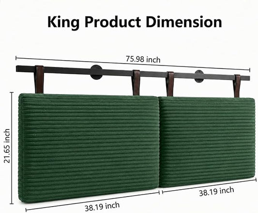 King Headboard only, Wall Mounted Headboard for Adjustable Bed, Hanging Head Board for King Size Bed Upholstered Headboard Cabeceras De Cama for Bedroom, Dorm, Guest Room, Green