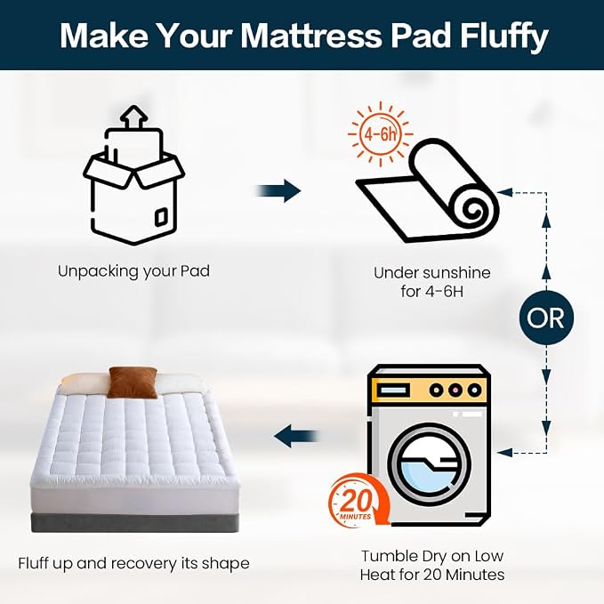 EASELAND Mattress Pad Twin Size Pillow Top Mattress Cover Quilted Fitted Protector Single Cotton Top 8-21" Deep Pocket Mattress Topper(39x75 Inches)