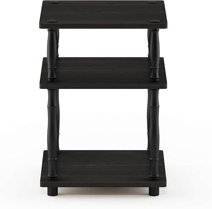 Furinno Turn-N-Tube Night Stand, 3-Tier Square Nightstand, Open Shelf Side Table, End Table with Classic Tube, for Living Room, Bedroom, Espresso