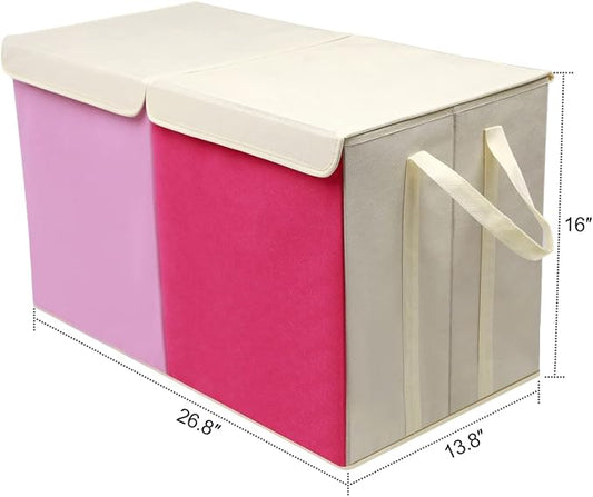 YOLOXO Toy Box Chest, Collapsible Sturdy Storage Bins with Lids, Extra Large Kids Toy Storage Organizer Boxes Bins Baskets for Kids, Boys, Girls, Nursery Room, Playroom, Closet (Pink)