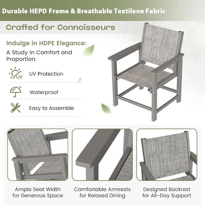 UDPATIO HDPE Outdoor Table and Chairs for 4, Heavy Duty Extra-Wide Outdoor Dining Sets, 360 lb Load Capacity, Easy to Assembly, All-Weather Patio Furniture for Pool, Garden, Backyard, Kitchen