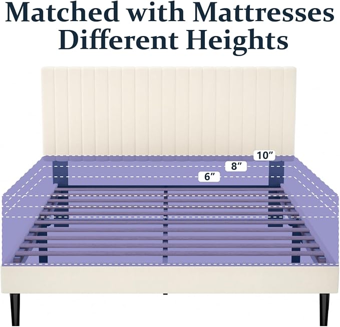 HAOARA Queen Size Platform Bed Frame with Velvet Upholstered Headboard, Queen Bed Frame with Strong Wood Slats, Box Spring Optional, Mattress Foundation, Easy Assembly Beige