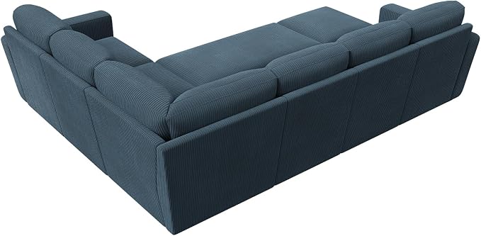 HONBAY Modular Sectional Sleeper Sofa, Corduroy Sleeper Pull-Out Bed Couch with Storage, U Shaped Sectional Couches for Living Room, Blue