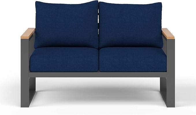 Sundale Outdoor Aluminum Patio Loveseat, All-Weather Outdoor Furniture with 6" Olefin Cushion & Wide Armrest, Outdoor Couch for Garden Deck Porch (Navy Blue)