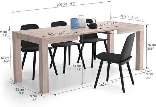 Mobili Fiver, First Extendable Table, 47.2(78.7) x31.5 in, Pearled Elm, Made in Italy